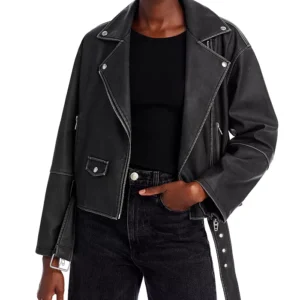 Black Belted Cropped Leather Jacket | Pelle Pelle Store
