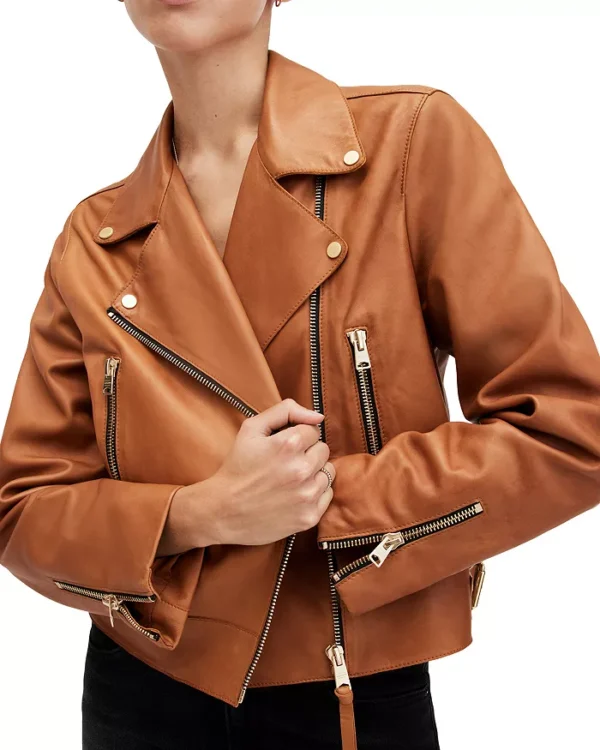 Brown Zipper Cropped Leather Jacket | Pelle Pelle Store - Image 3