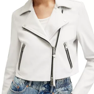 White Cropped Leather Biker Jacket | Pelle Pelle Store