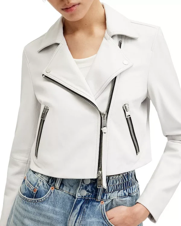 White Cropped Leather Biker Jacket | Pelle Pelle Store