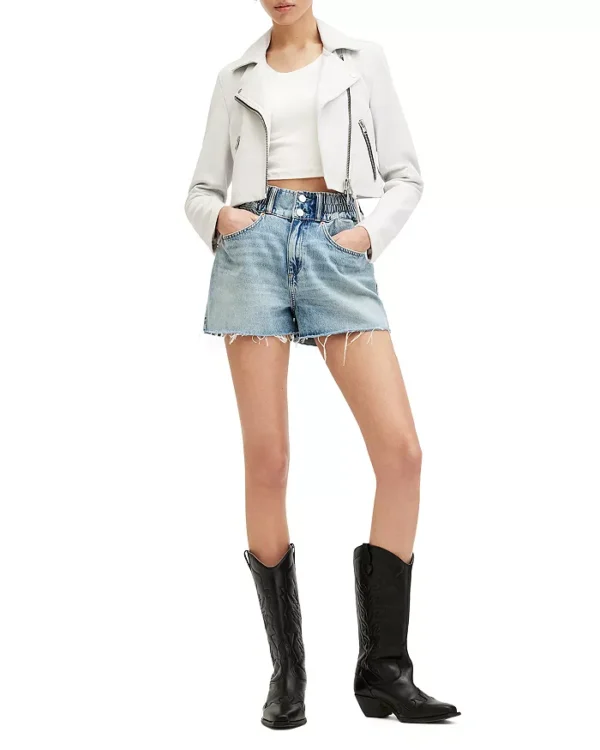 White Cropped Leather Biker Jacket | Pelle Pelle Store - Image 2