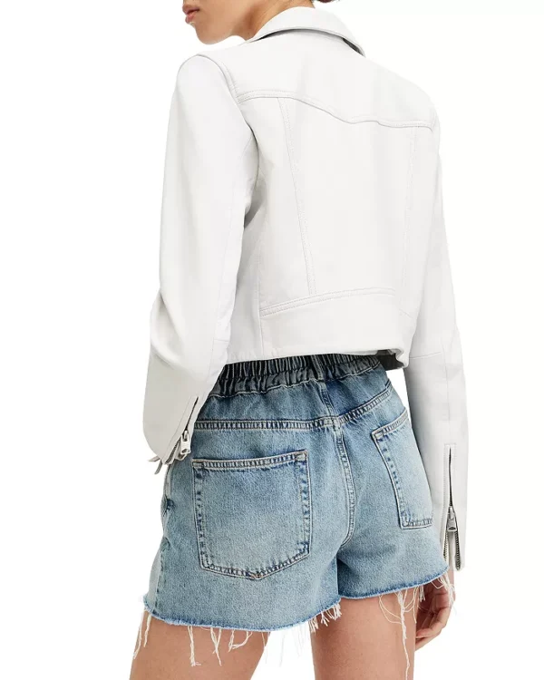 White Cropped Leather Biker Jacket | Pelle Pelle Store - Image 3
