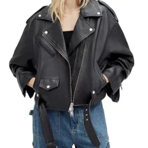 Black Biker Cropped Leather Jacket | Leather Jacket