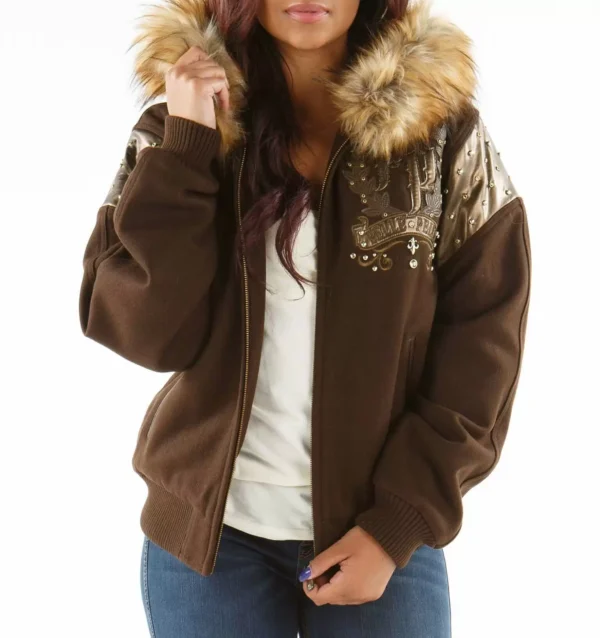 Brown Fur Hood Pelle Pelle Wool Jacket - Image 2