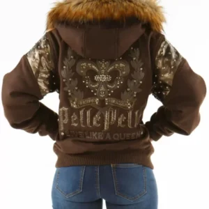 Brown Fur Hood Pelle Pelle Wool Jacket