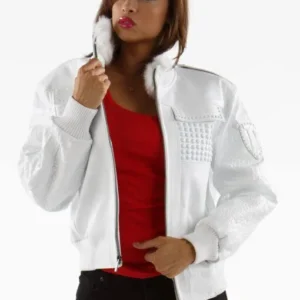 Ladies Leather White Jacket MB Bomber
