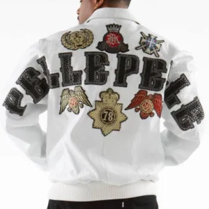 Best White Pelle Pelle Mens Patched Jacket