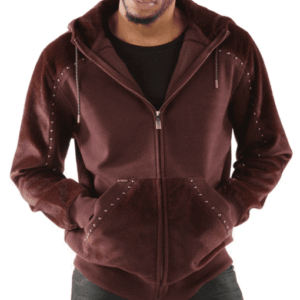Pelle Pelle Maroon Ornate Wool Hood Jacket |  Studded Jacket