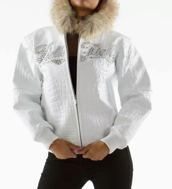 Pelle Pelle White Leather Fur Hood Jacket