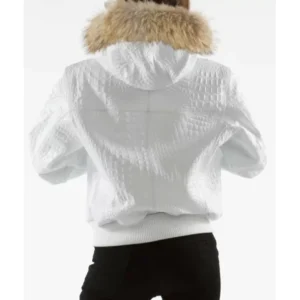 Pelle Pelle Women Encrusted White Jacket | Fur Hood Jacket