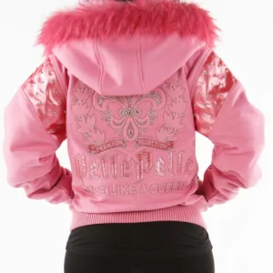 Pink Pelle Pelle Fur Hood Wool Jacket