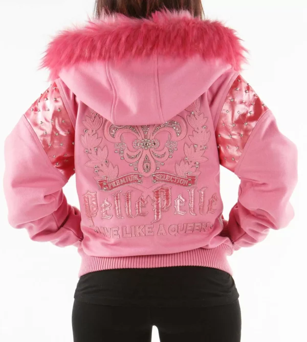 Pink Pelle Pelle Fur Hood Wool Jacket