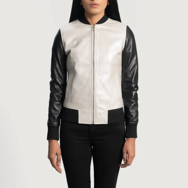 Black And White Leather Flight Jacket Women - Image 2