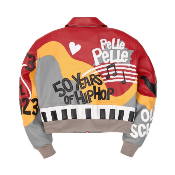 Pelle Pelle HipHop Women Crop Leather Jacket | Red & Grey - Image 2