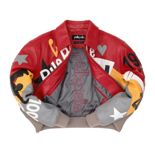Pelle Pelle HipHop Women Crop Leather Jacket | Red & Grey - Image 3