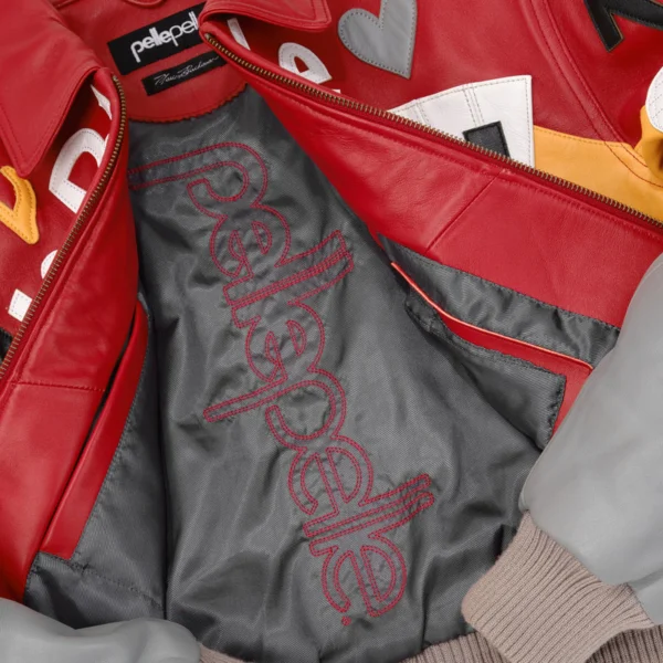 Pelle Pelle HipHop Women Crop Leather Jacket | Red & Grey - Image 5