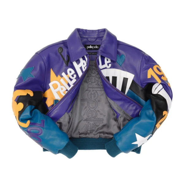 Pelle Pelle Women HipHop Crop Leather Jacket | Purple & Blue - Image 3