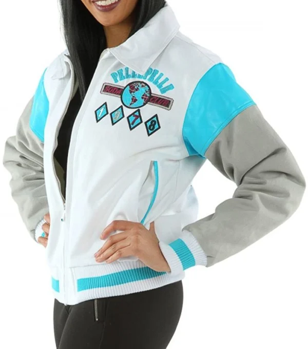 Pelle Pelle Blue White Soda Club Varsity Leather Jacket