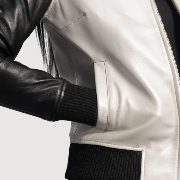 Black And White Leather Flight Jacket Women - Image 3