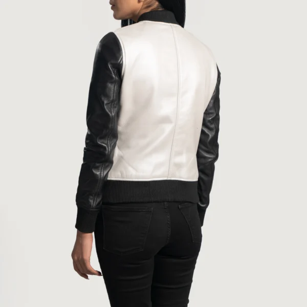 Black And White Leather Flight Jacket Women - Image 4