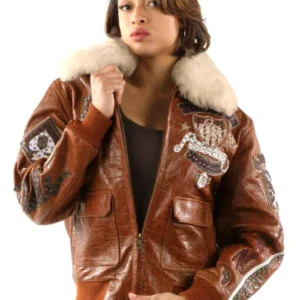 Pelle Pelle Women Brown Fur Collar Jacket | Leather Jacket